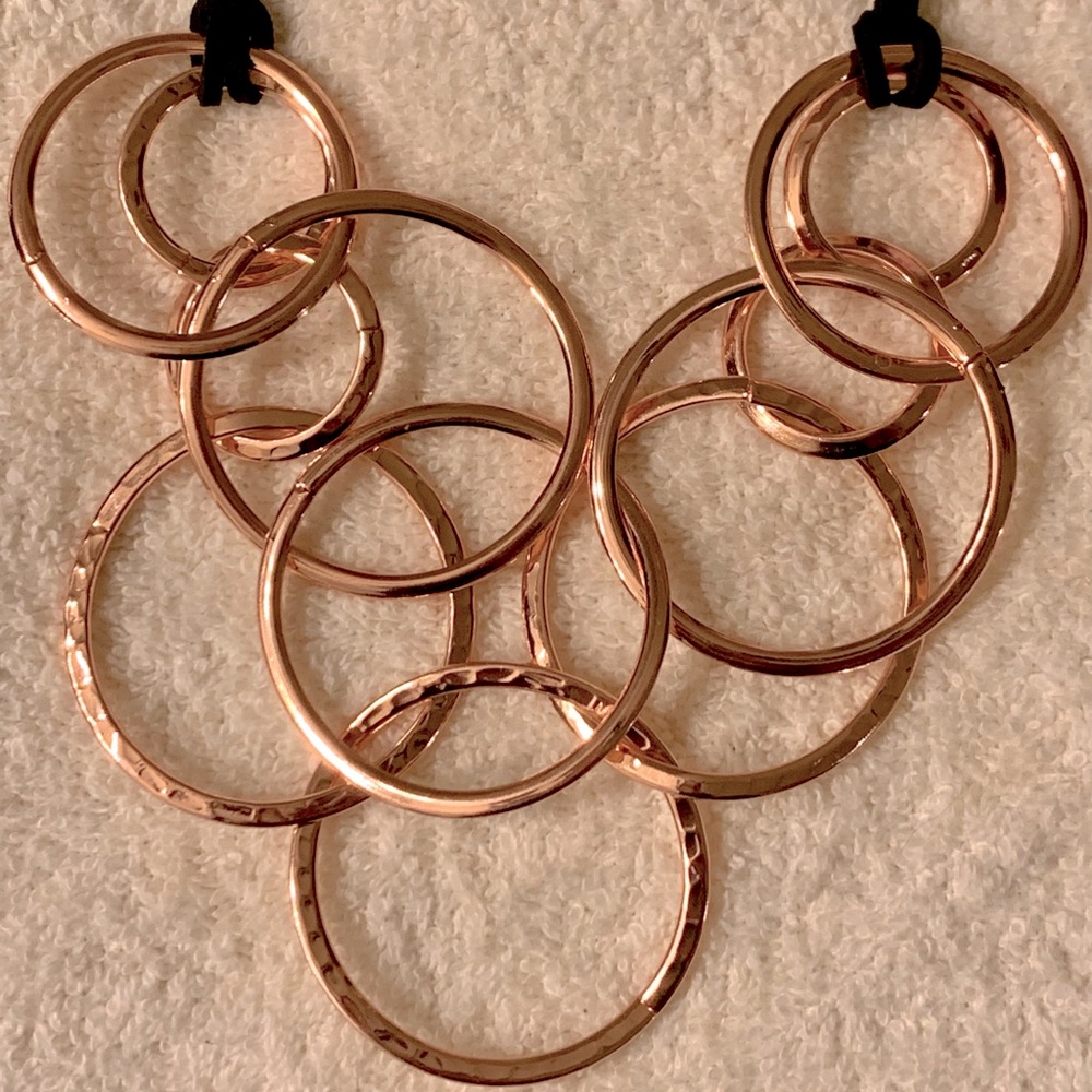 Paparazzi Rose Gold with Black leather like chain Necklace Set with earrings